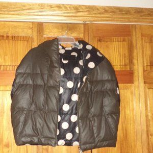 MONOSPACE charcoal/black e/white dots lined hooded vest sz M woman